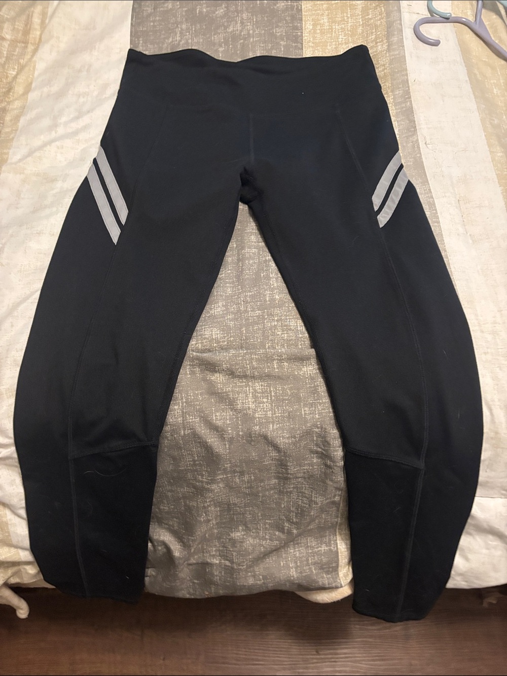 Fabletics Black Leggings with Reflective Silver Stripes
